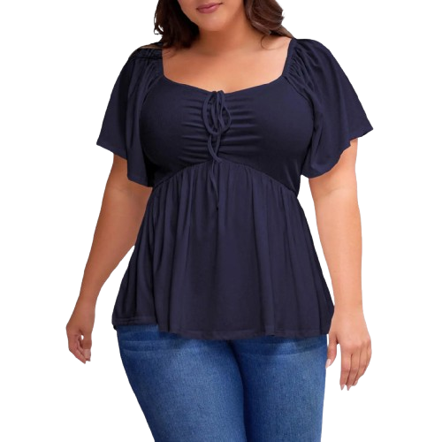 Women Plus Size Sweetheart Neck Short Sleeve Shirred Peplum Blouse Tops Shirts(1X-5X)