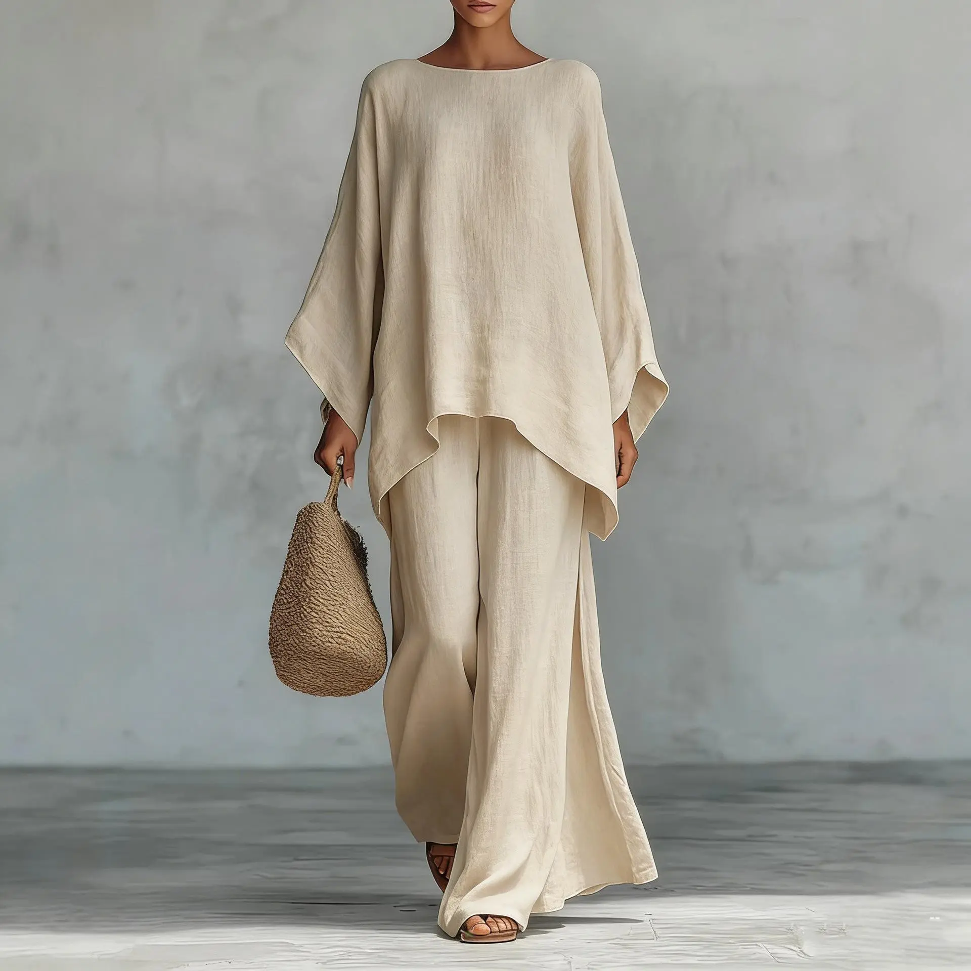 Two Piece Set - Perfect for Beach, Vacation & Brunch! Oversized Batwing Sleeve Top Wide Leg Pants Set TwoPieceSet