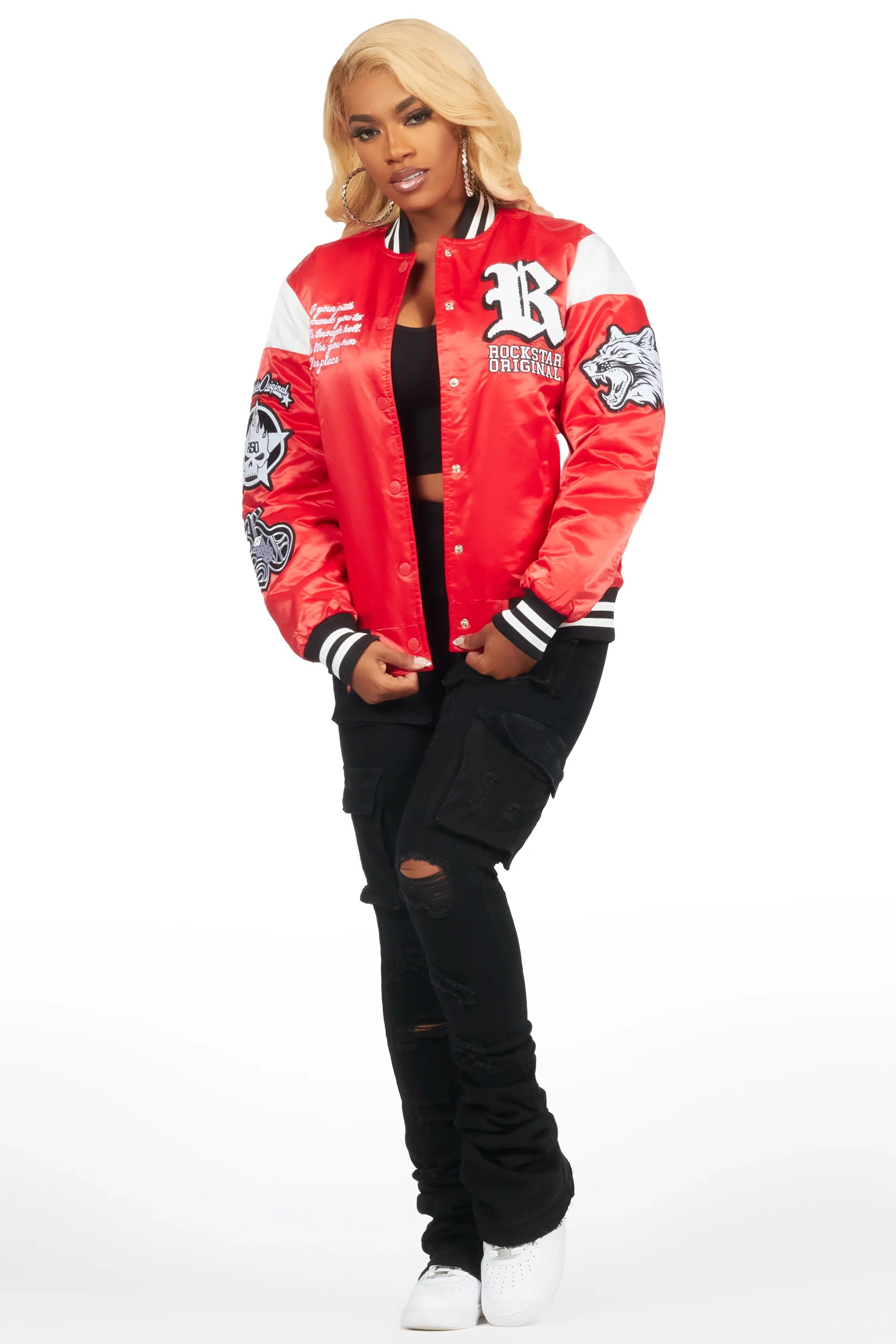 Sosa Red Satin Varsity Jacket