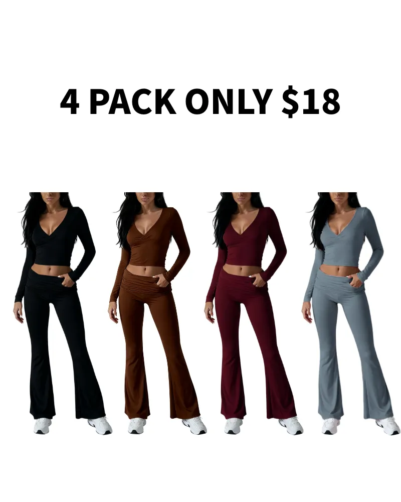 Elegant Casual V-Neck Long Sleeve Basic Two-Piece Outfit Set