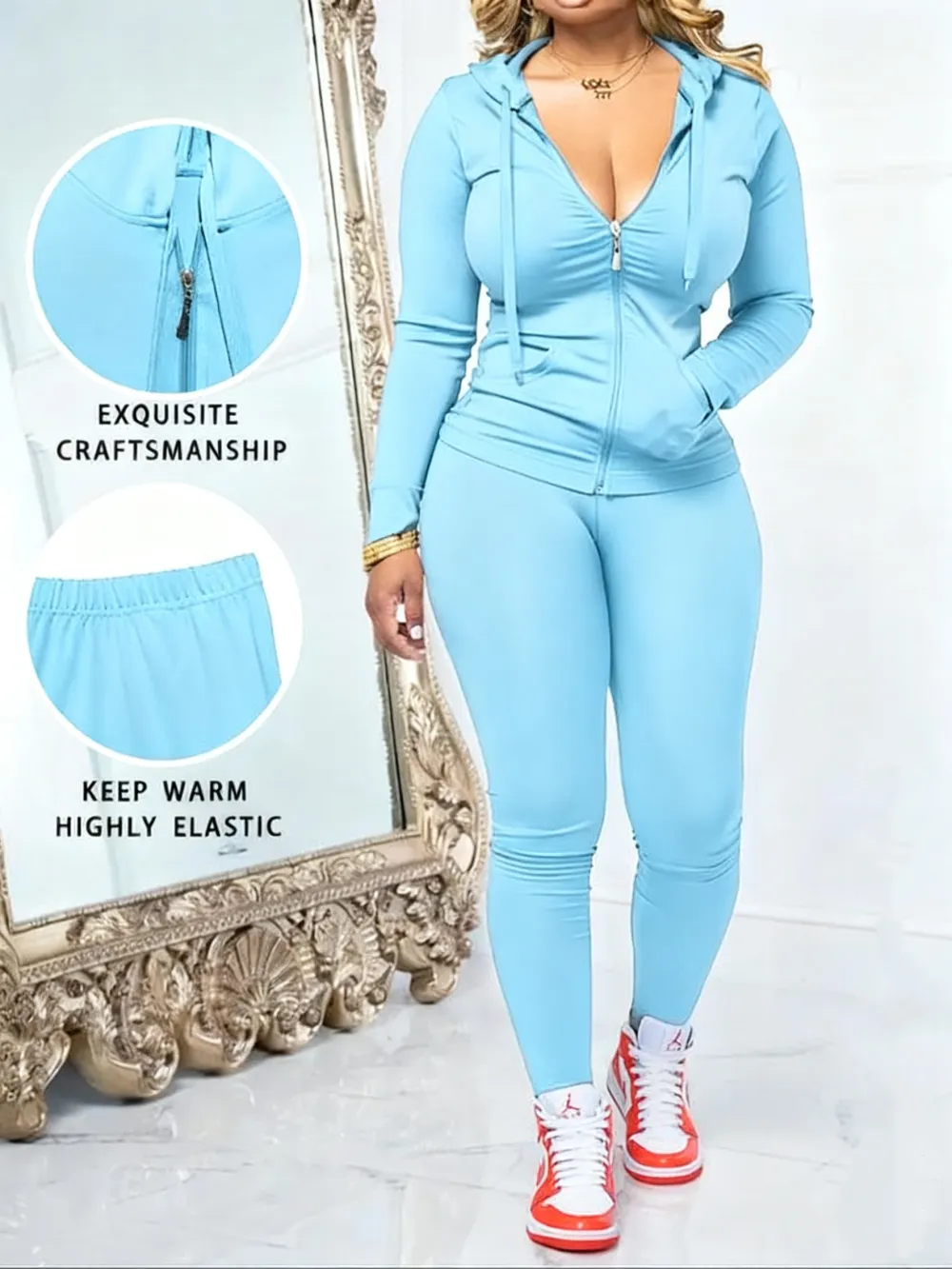 Women's Fall Zipper Hoodie and Skinny Pants Set