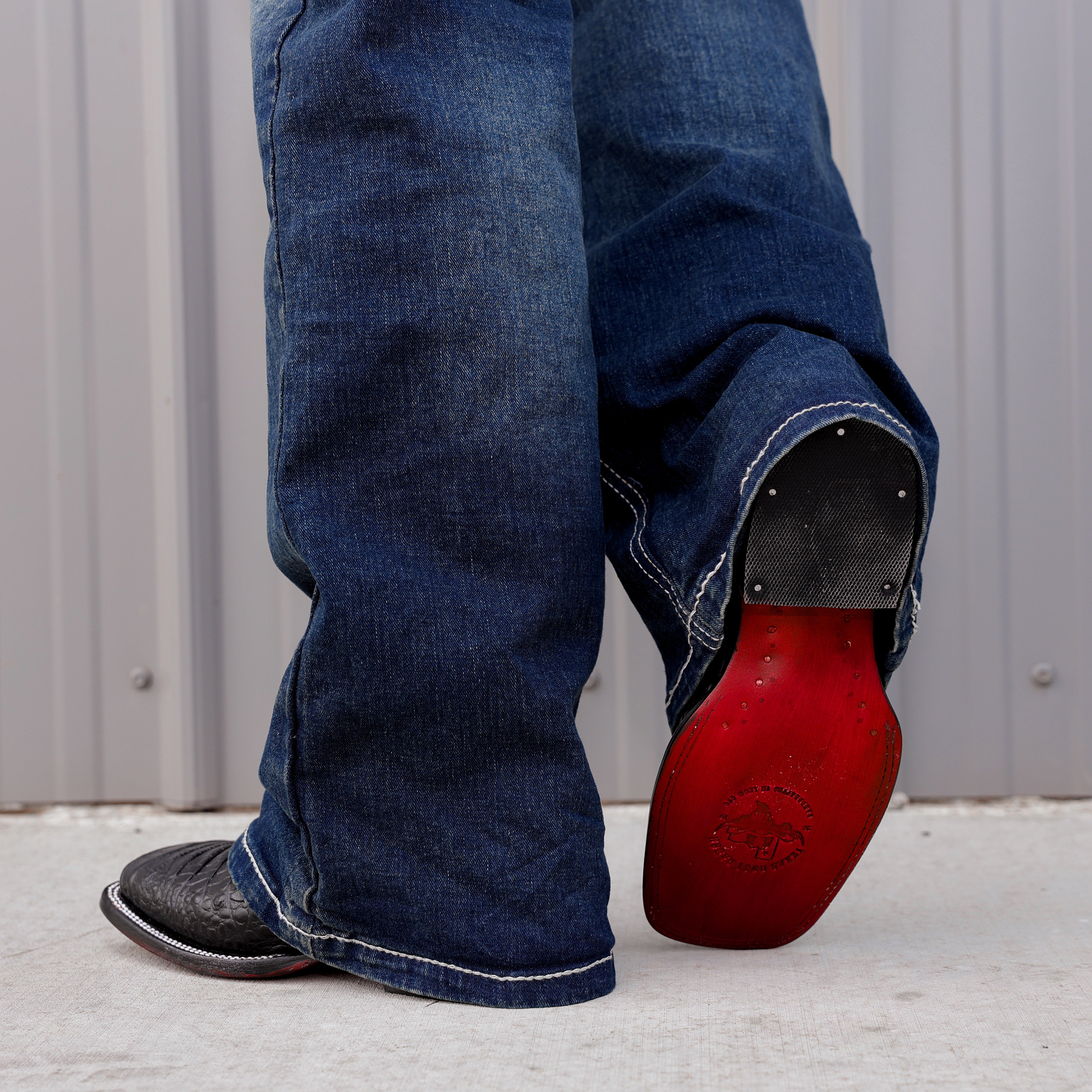 Black Caiman Belly Leather Boots -Square Toe