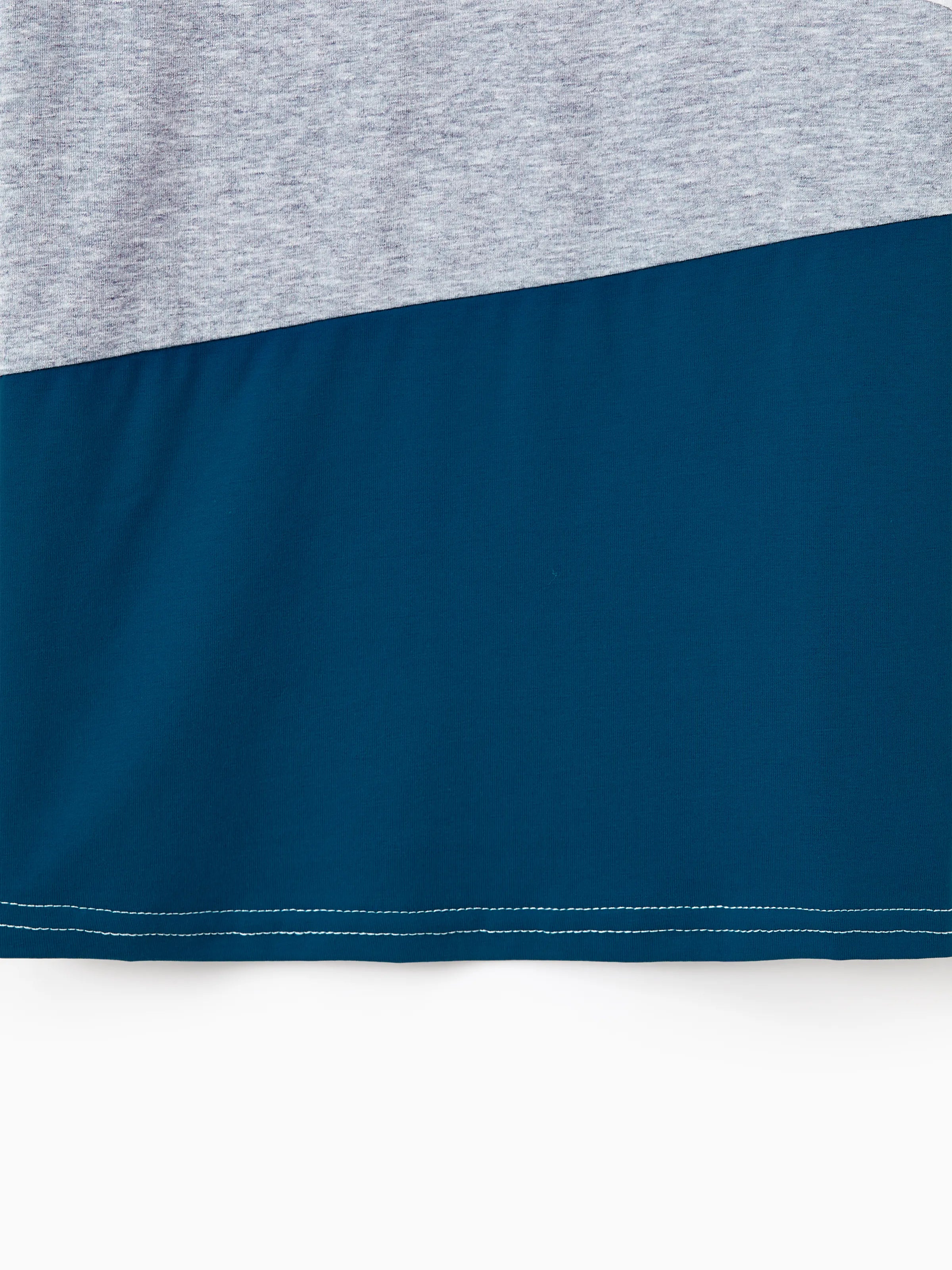 Family Matching Solid V Neck Flutter-sleeve Splicing Floral Print Dresses and Short-sleeve Colorblock T-shirts Sets Azure-