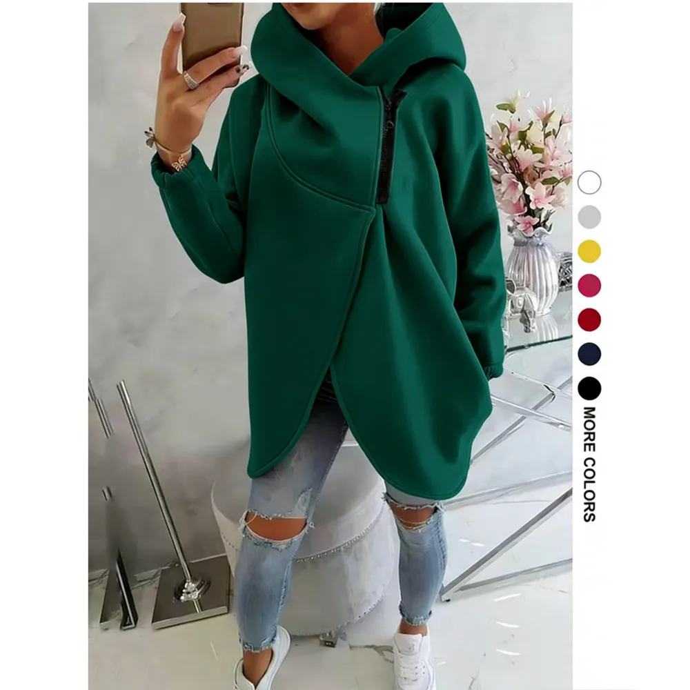 Women's Fleece Hoodie with Stylish Asymmetrical Hemline