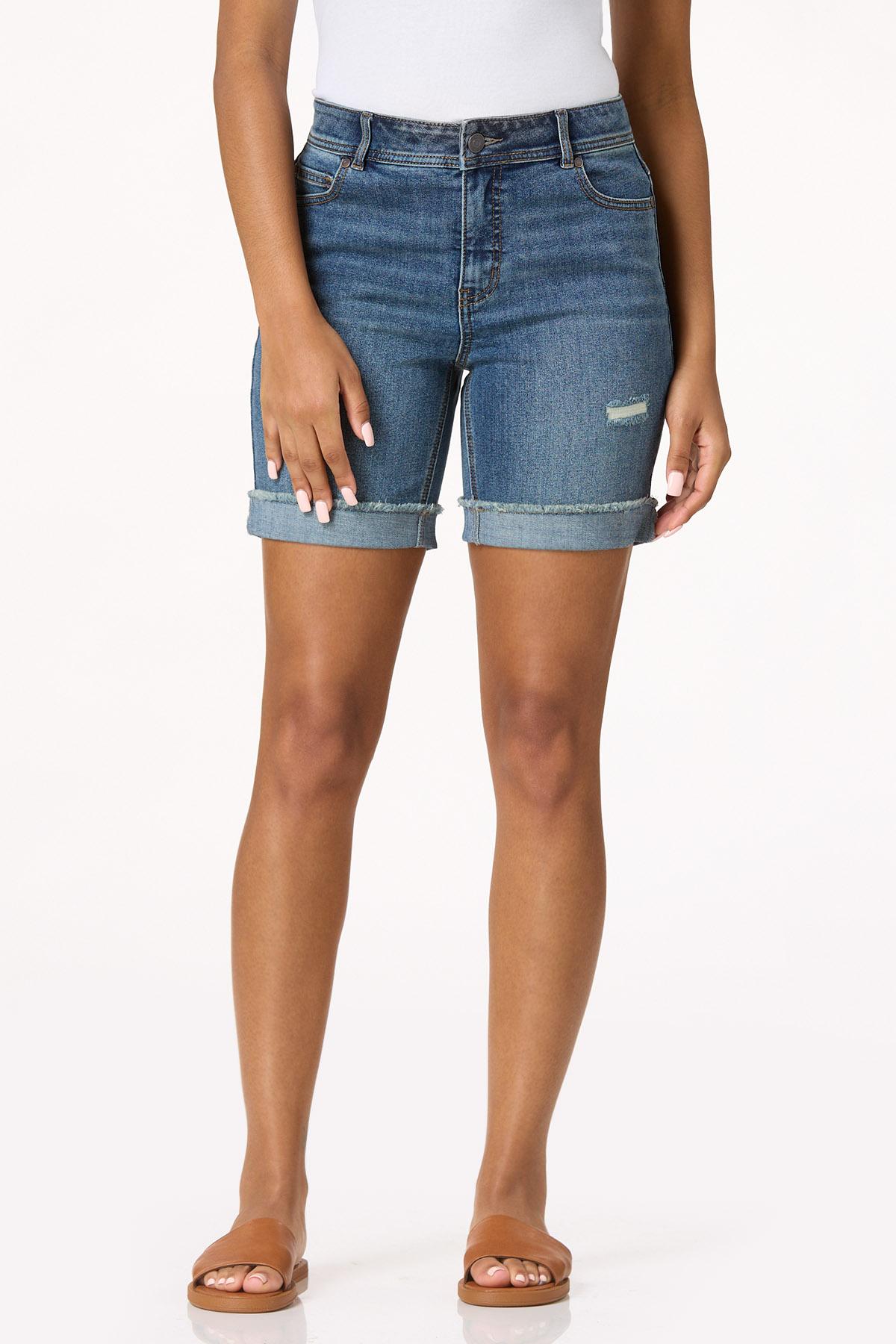 Curvy Distressed Denim Shorts