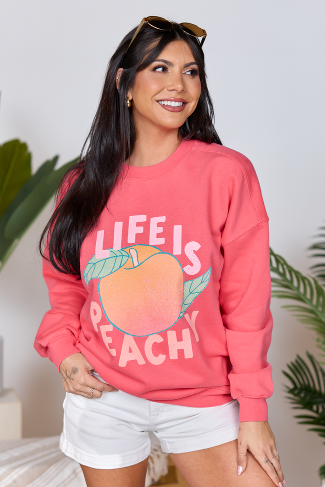 Life Is Peachy Light Red Graphic Sweatshirt