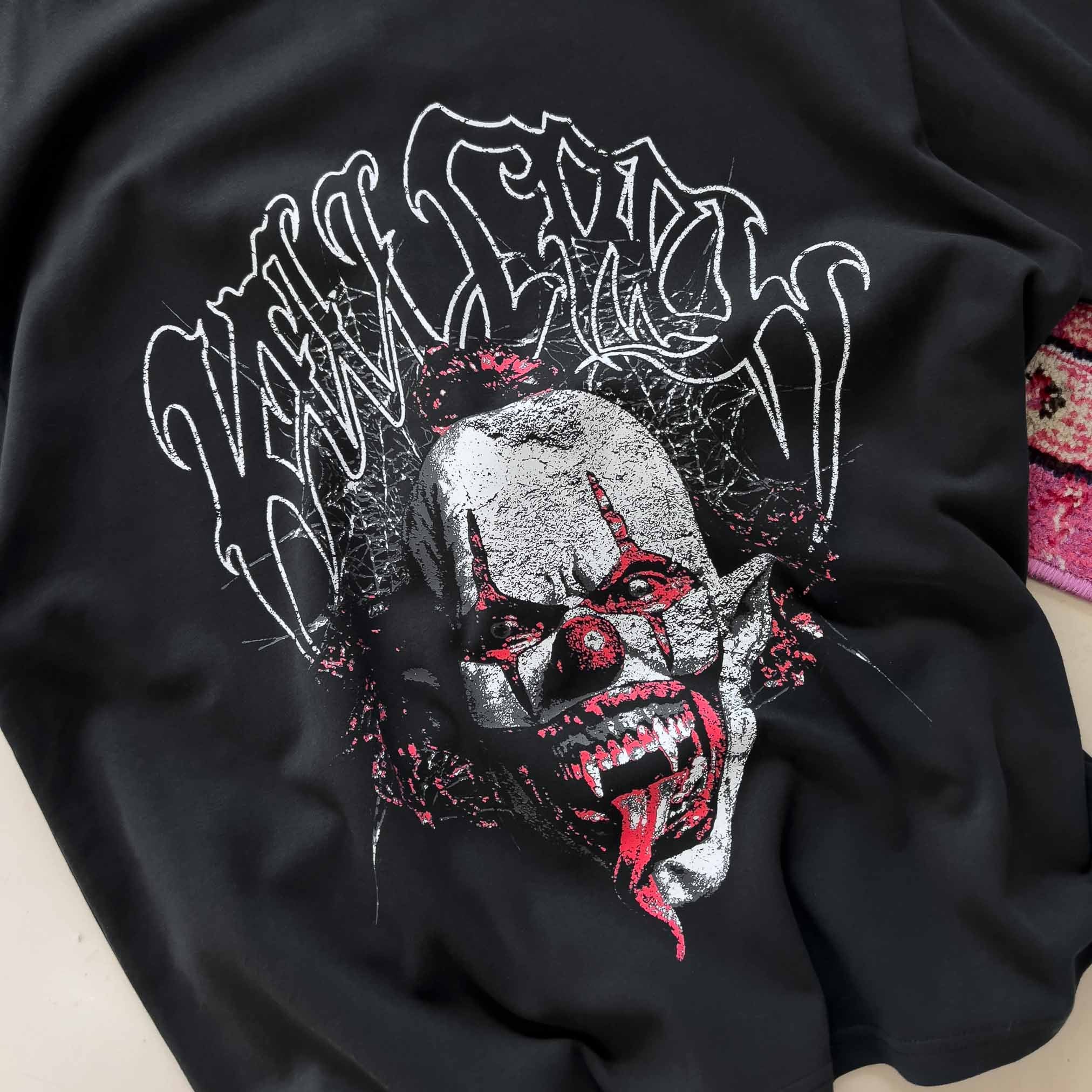 RELAXED FIT NATURAL COTTON PSYCHOTIC CLOWN T-SHIRT - BLACK