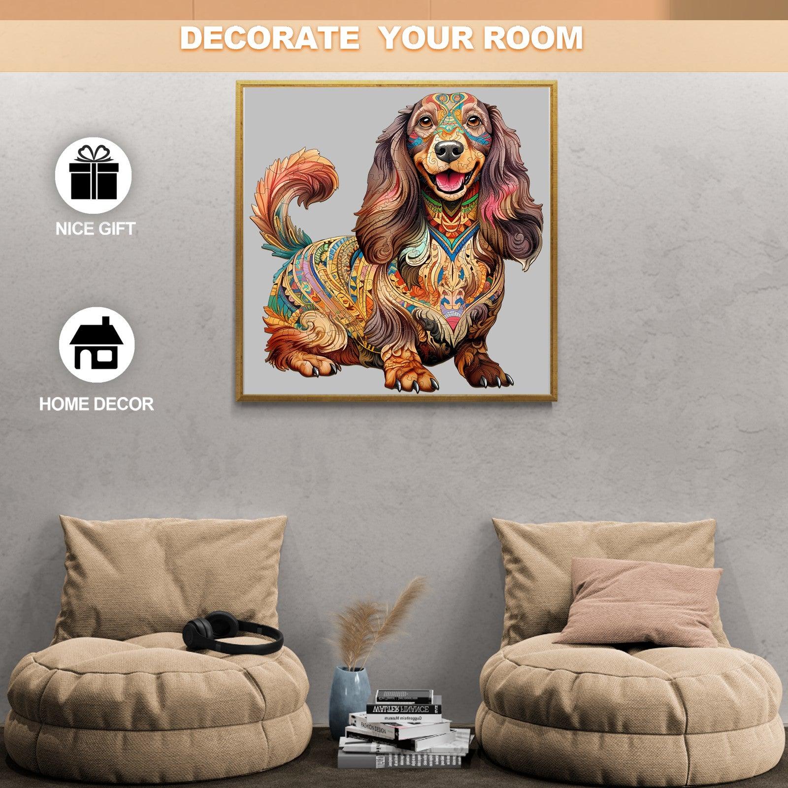 Long-haired Dachshund-1 Wooden Jigsaw Puzzle