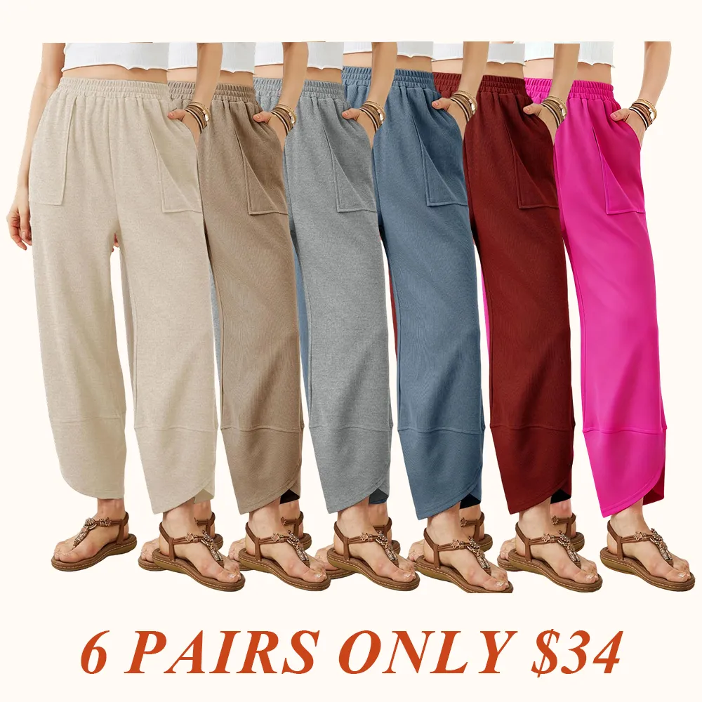 Women's Wide Leg Harem Pants Casual Palazzo Pants with Pockets High Waist Relaxed Fit