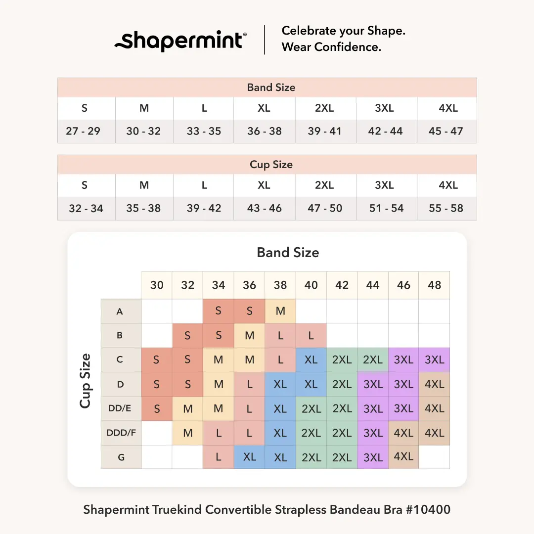 Shapermint Truekind Convertible Strapless Bandeau Bra with Wireless Comfort, Anti-Slip Grip & Removable Straps