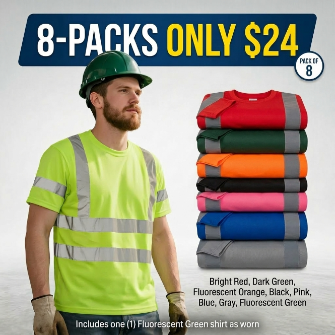 Men’s High Visibility Reflective Work T-Shirt – ANSI Style Safety Tee