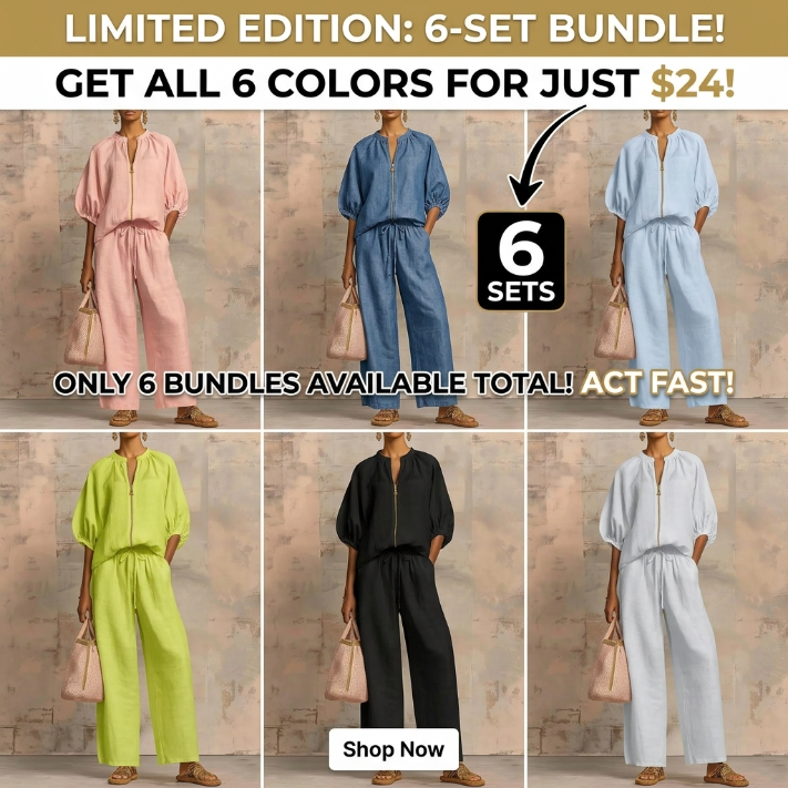 Chic Linen-Blend Quarter-Zip Lounge Set - Effortless Two-Piece Summer Outfit