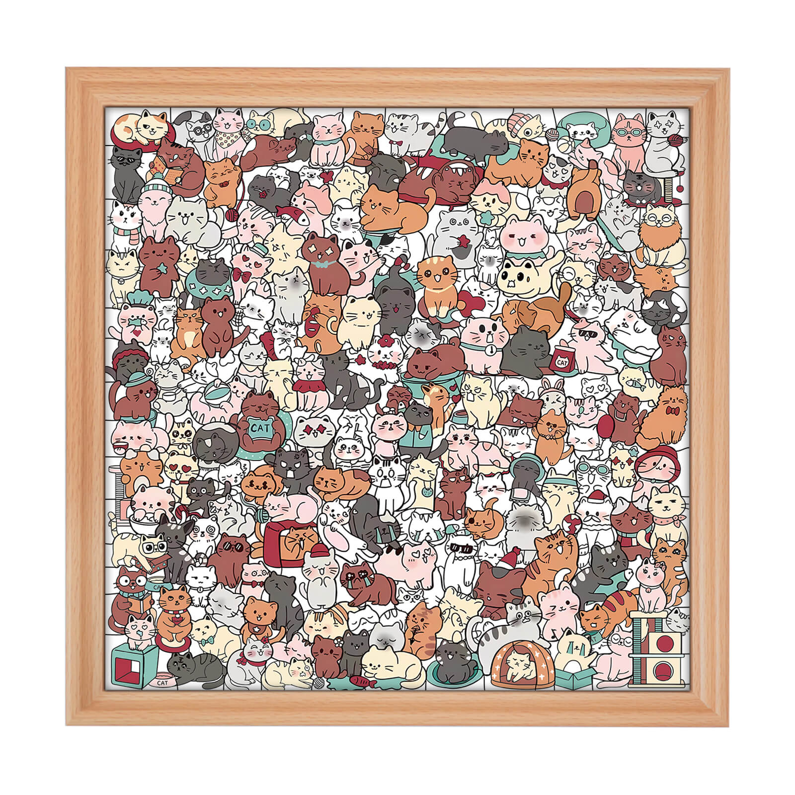 200 Pcs Morandi-Colored Lovely Cat Shaped Square Wooden Jigsaw Puzzle