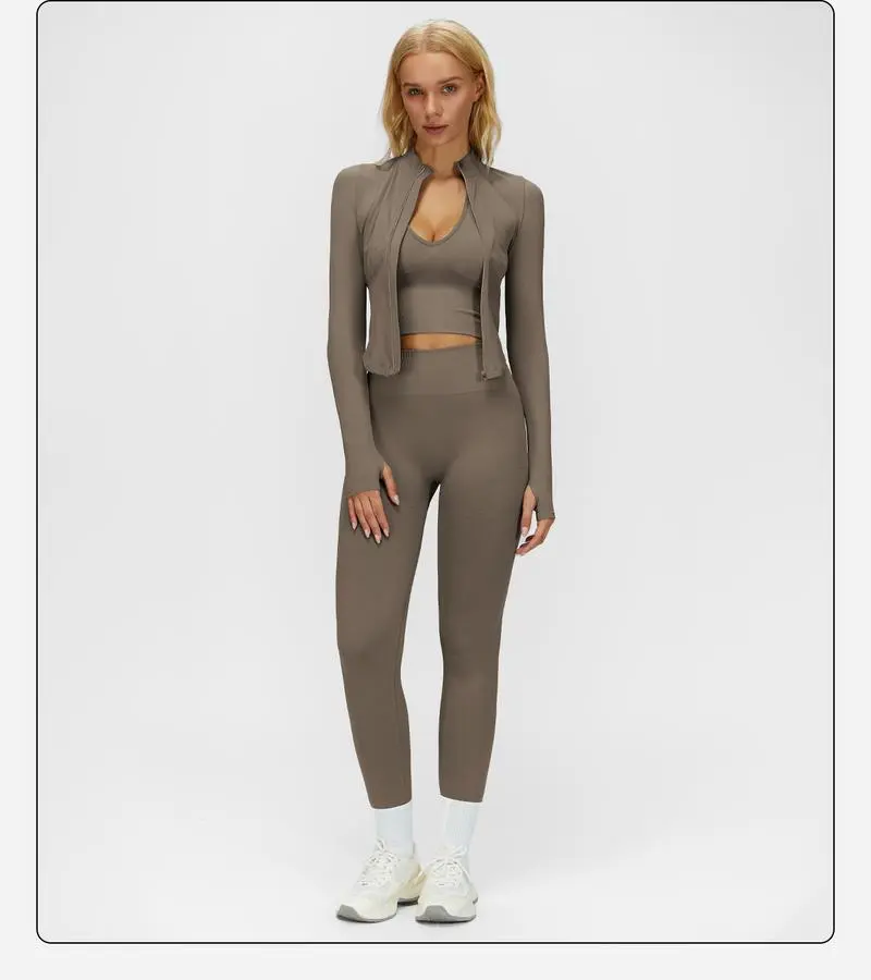 Women's Criss Cross Crop Tank, Zip-Up Jacket & High-Waist Leggings Set