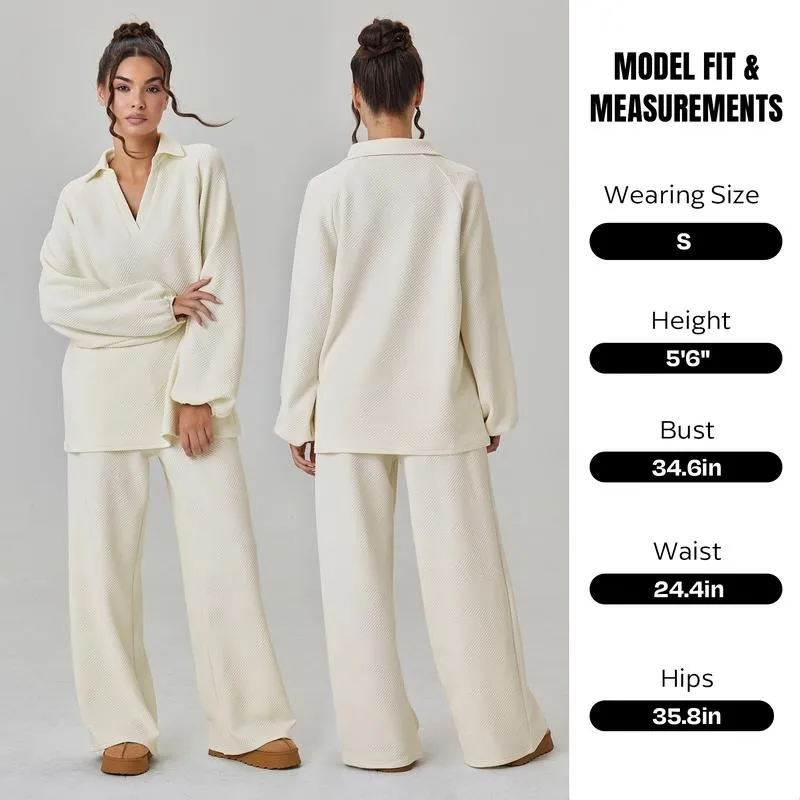 Women's Slouchy Solid Color V-Neck Loose Textured Pullover