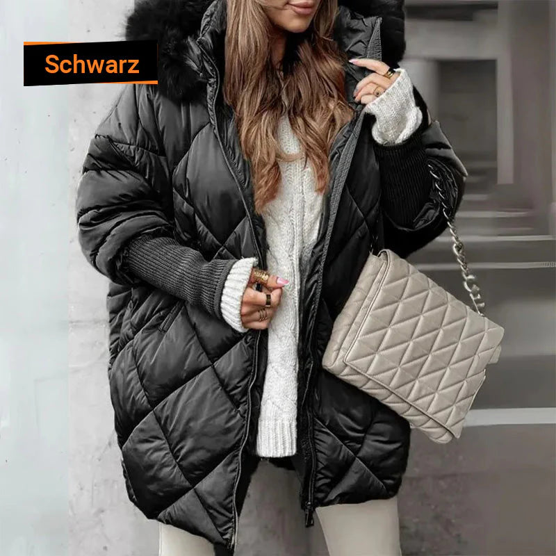 Women's midi parka with knitted sleeves