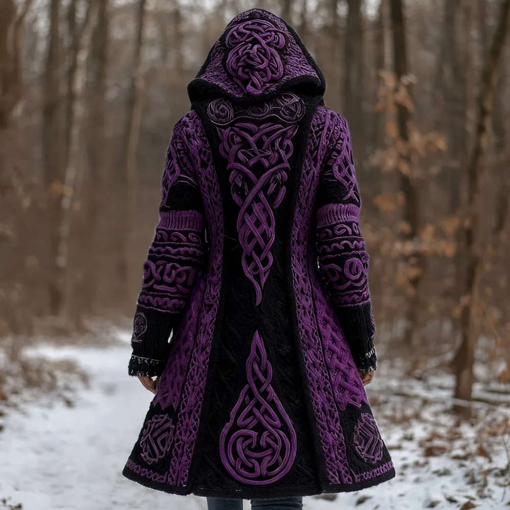 Women's Vintage Viking Celtic Knot Knit Long Sweater Jacket
