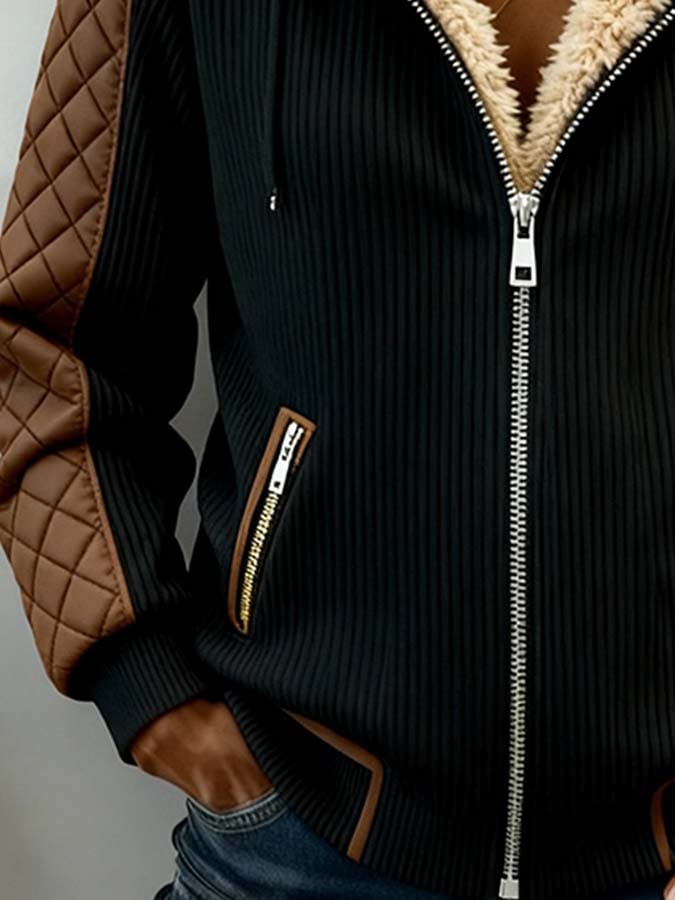 Women'S Casual Color-Blocked Patchwork Jacket