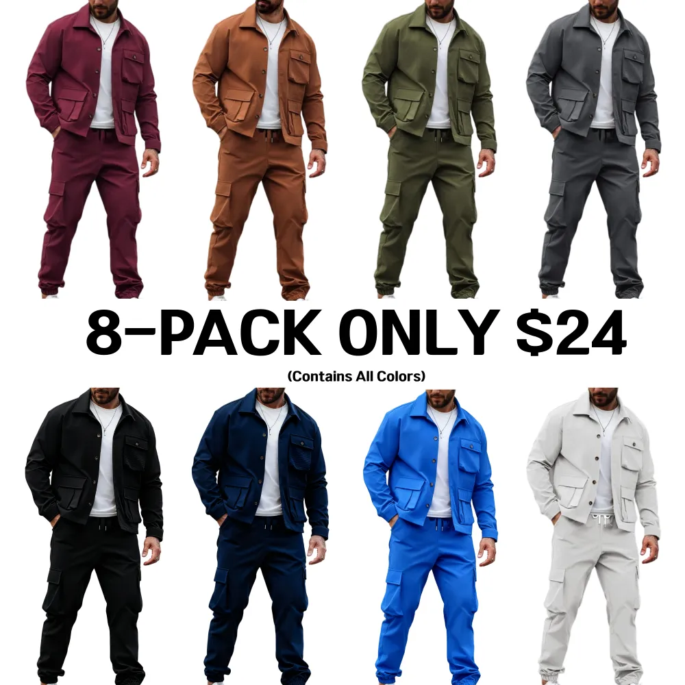 Men's Casual Solid 2-Piece Shirt & Pants Set (Long Sleeve, Spring & Fall)