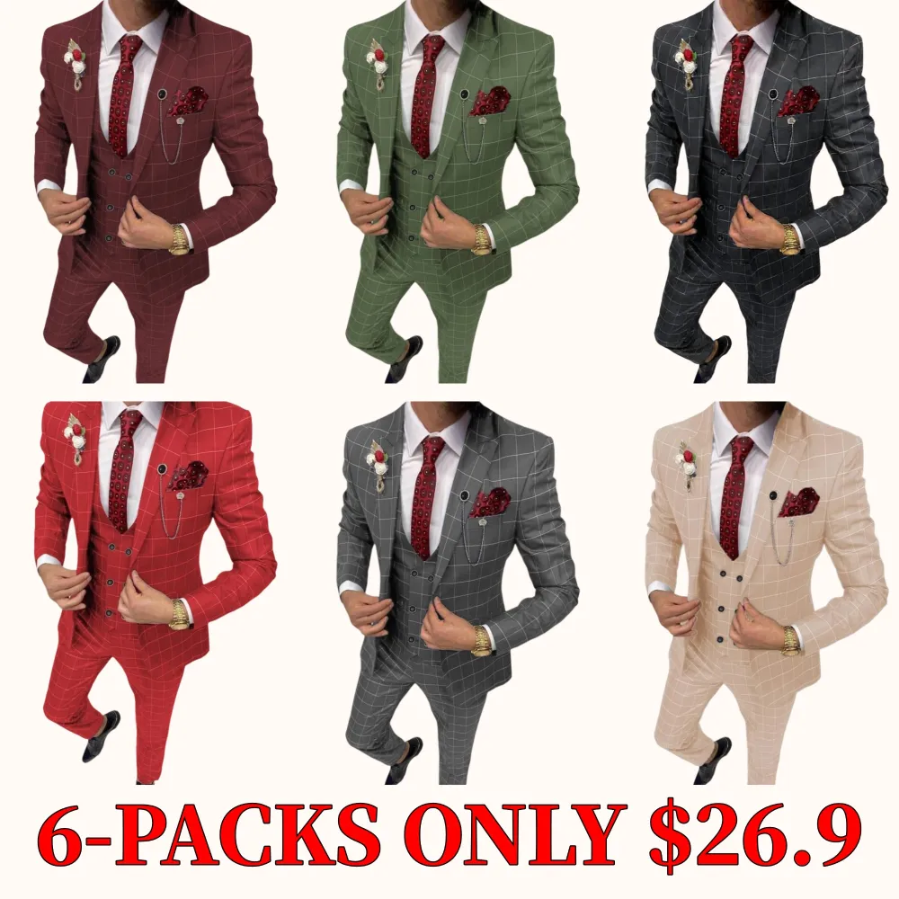 Men's checked slim-fit suits and tailcoat sets