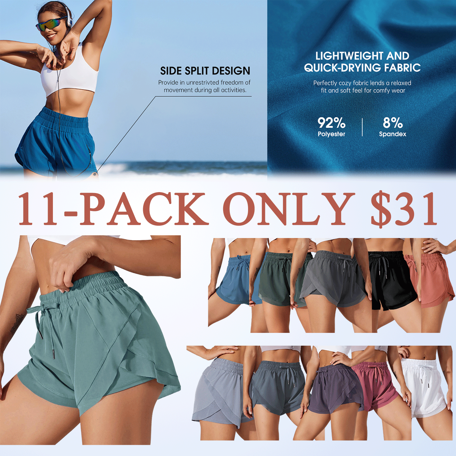 Women’s 2-in-1 Mesh Active Shorts – Flowy Overlay & Adjustable Drawstring