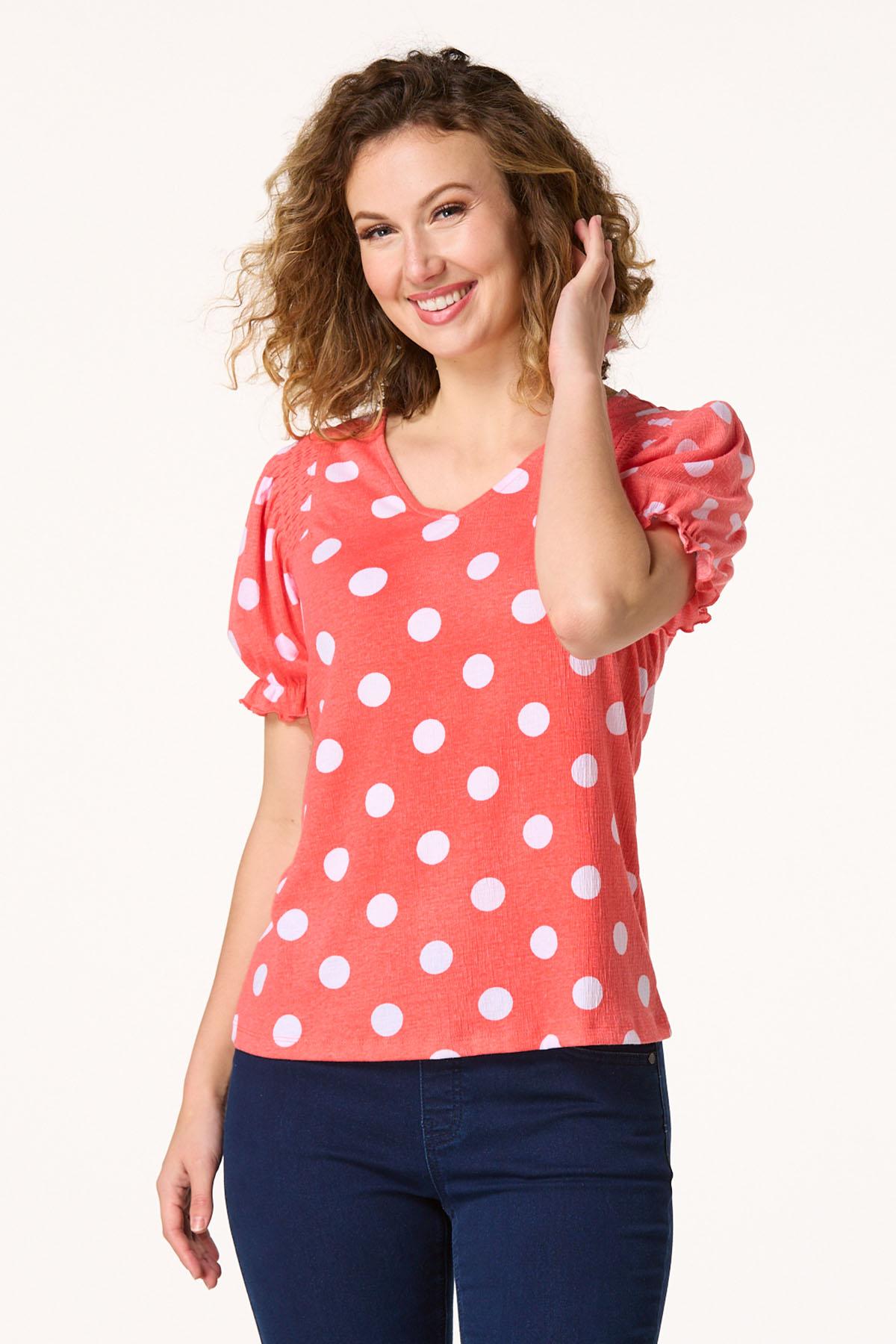 Dotted Smocked Shoulder Top