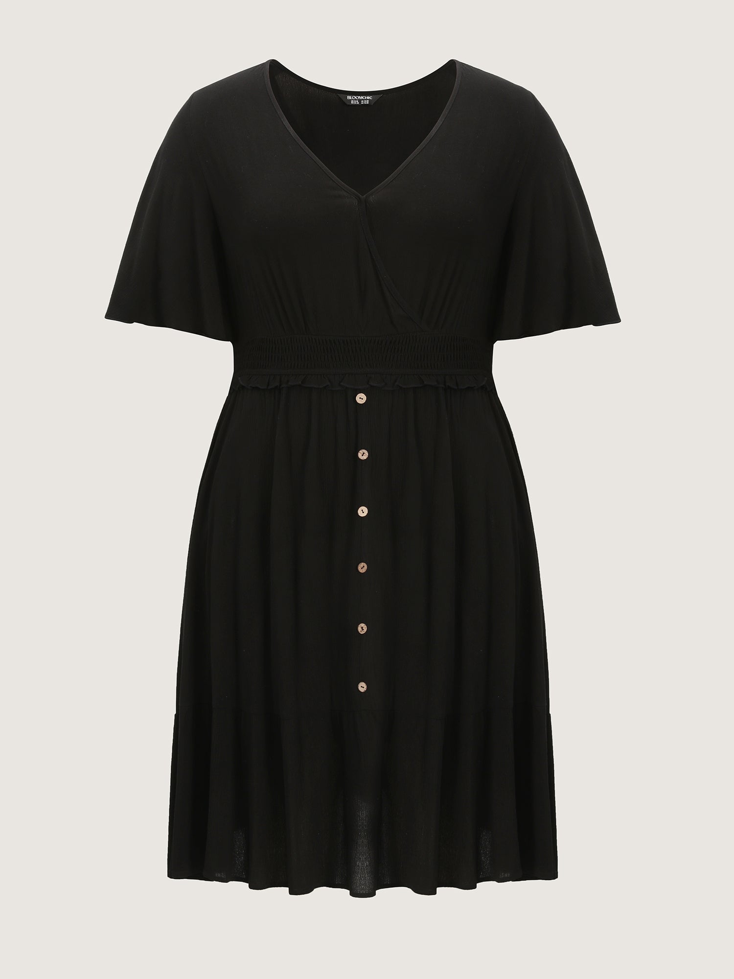 Crepe Shirred Ruffled Sleeve Mini Dress