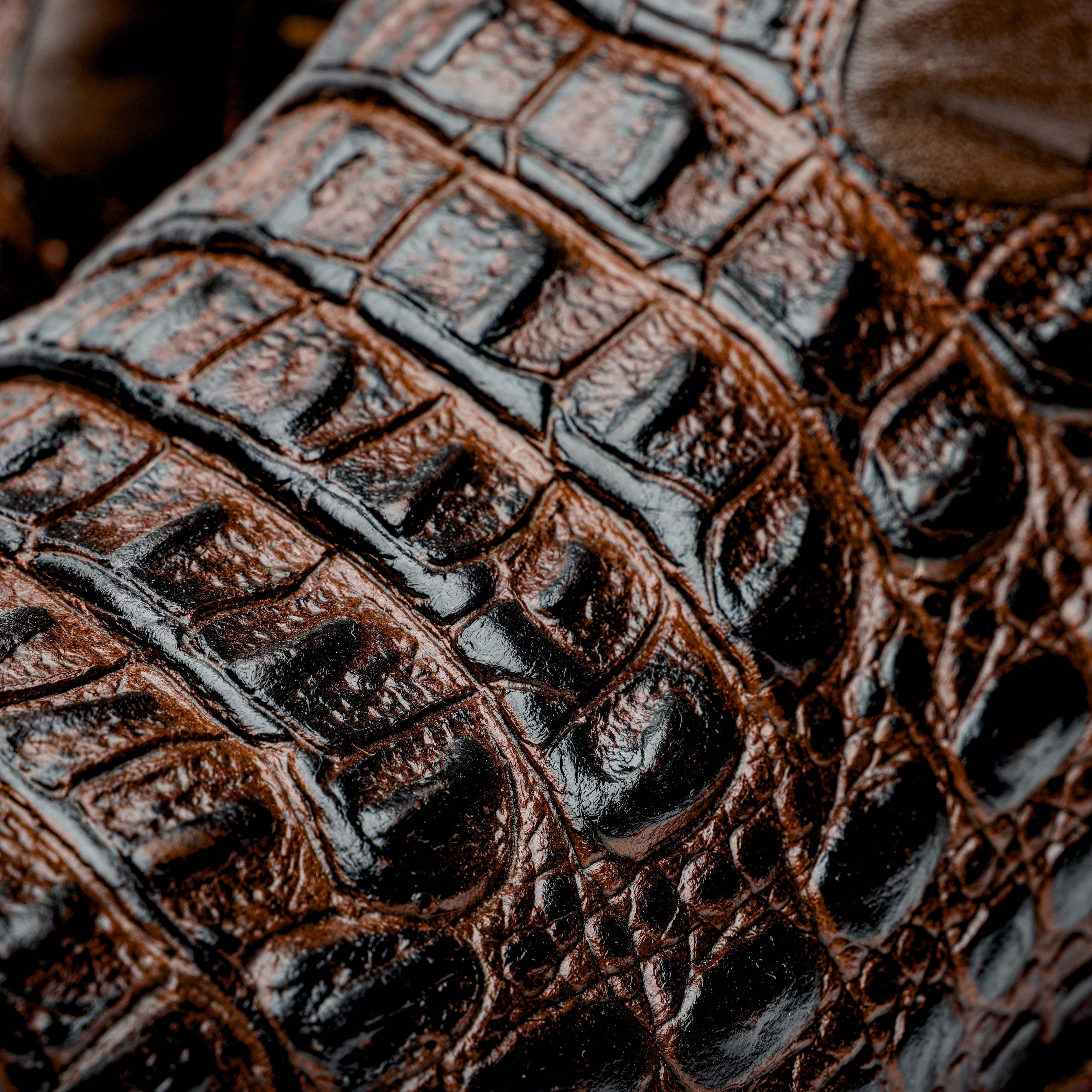 Brown Caiman Hornback Leather Boots - Square Toe