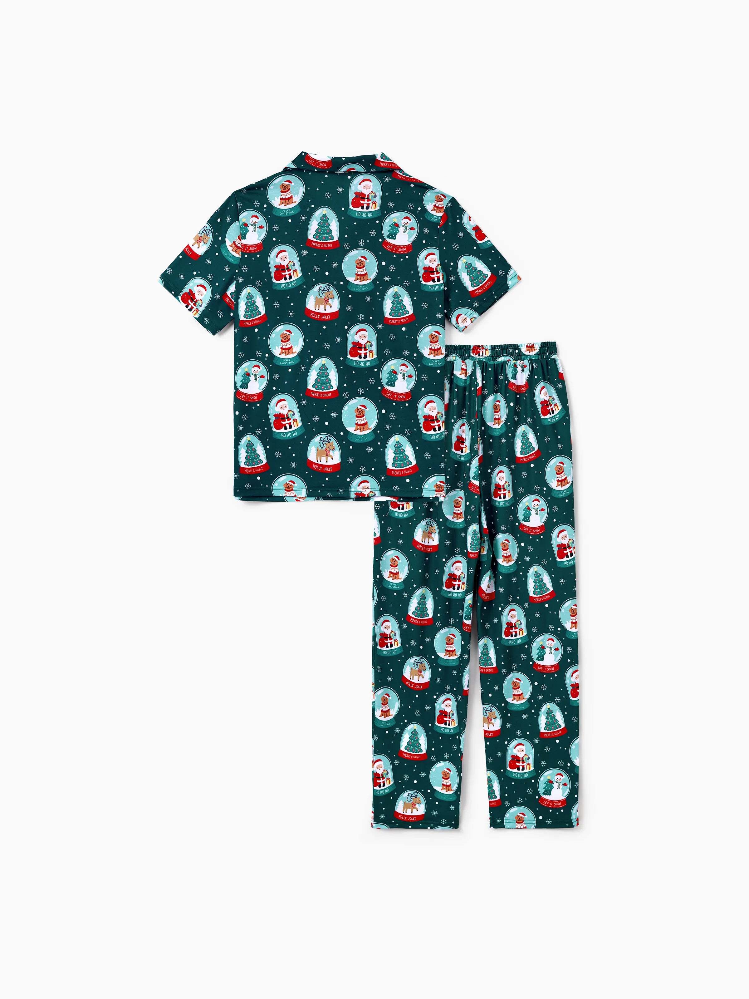 Christmas Matching Family Pajamas Set Santa Claus Christmas-themed Print PJS Turquoise