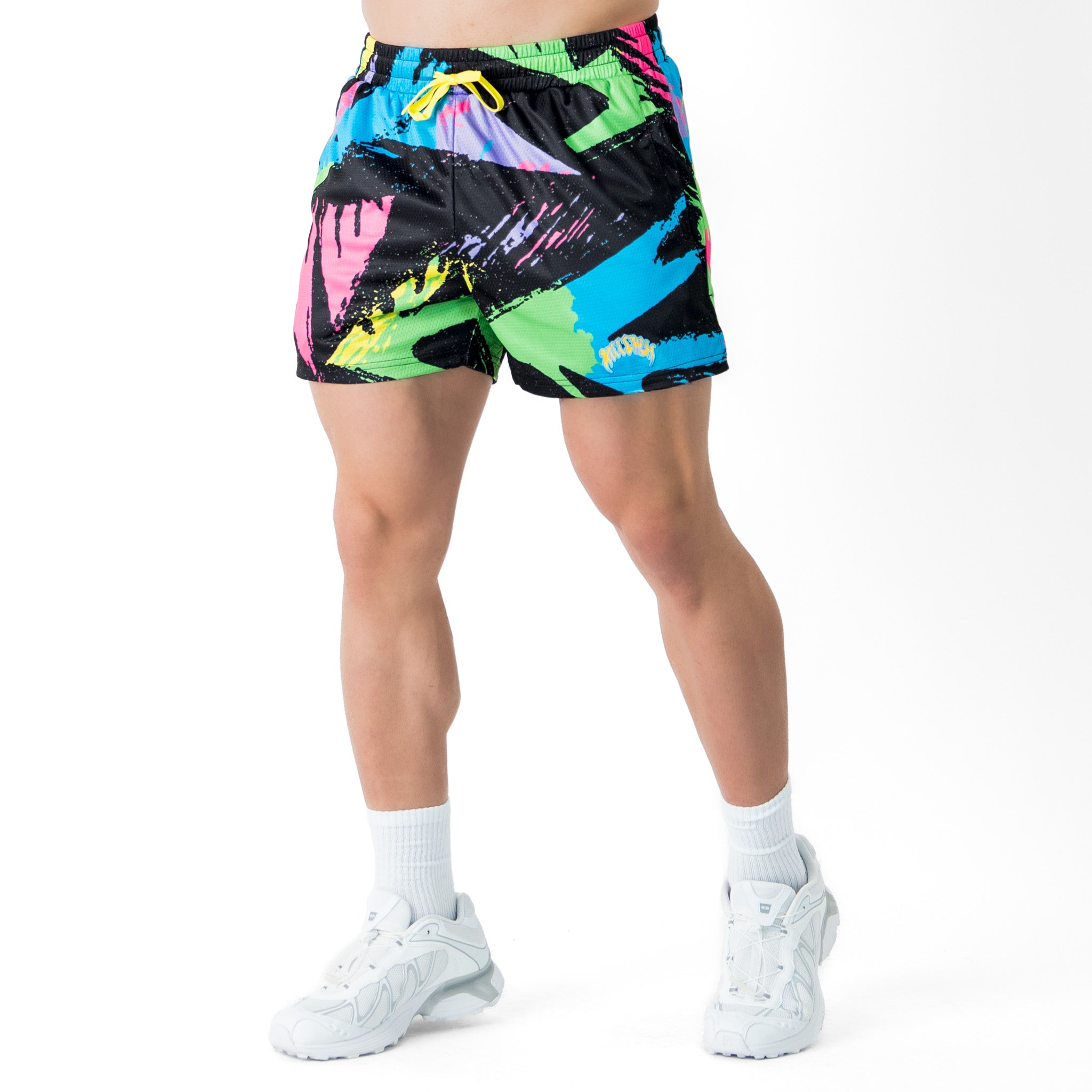 MUAY THAI SHORTS (MID THIGH CUT) RETRO - 80s NEON