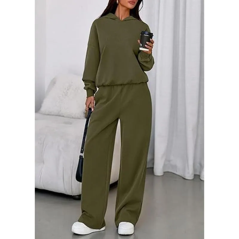 Womens Sweatsuits 2 Piece Set Casual Winter Long Sleeve Hoodie Loose Wide Leg Sweatpants Fall Tracksuit