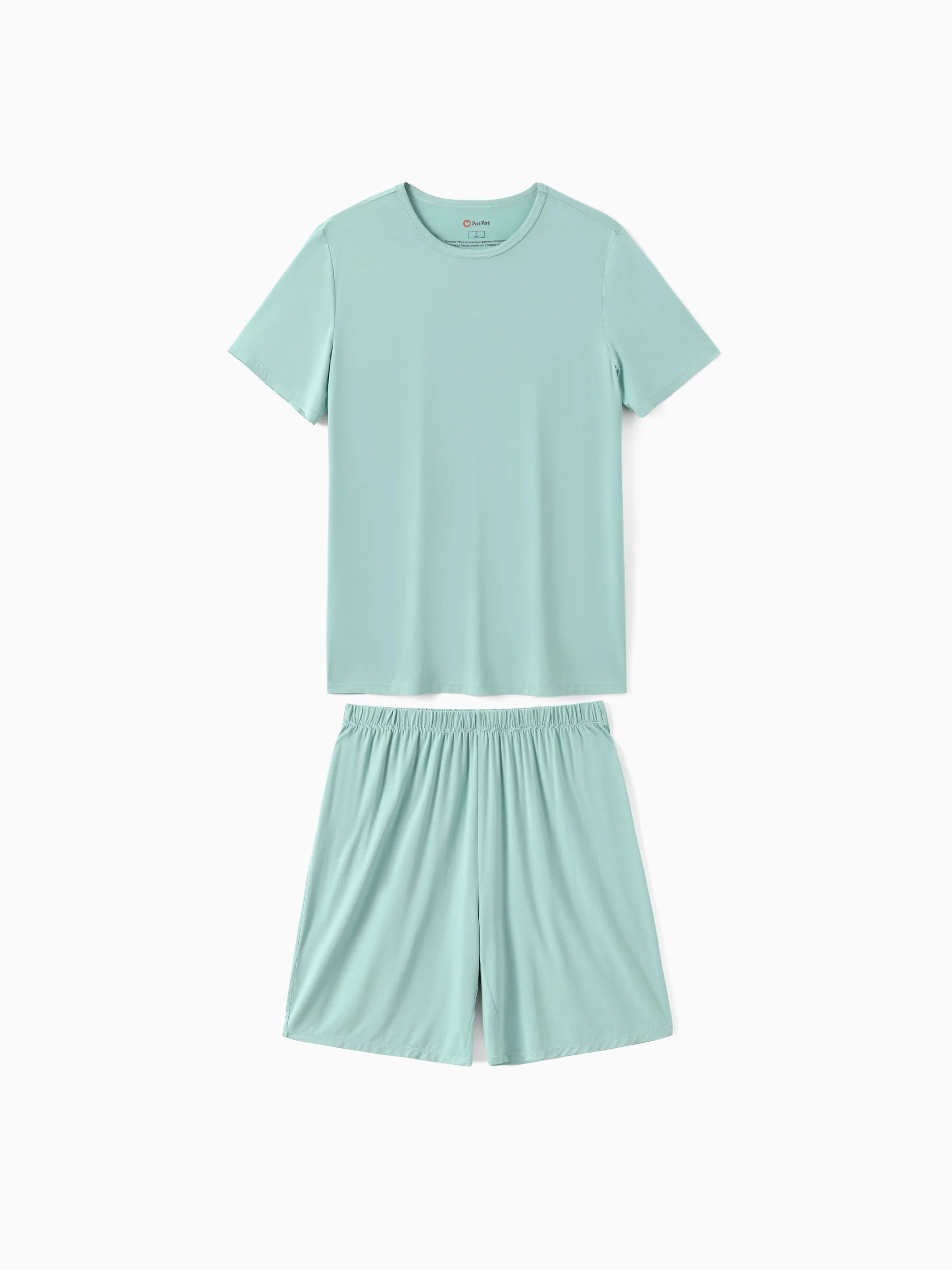 Bamboo Family Pajamas Solid Color Green Short Sleeve Matching Pajama Set ( Snug-Fitting for Children ) Green