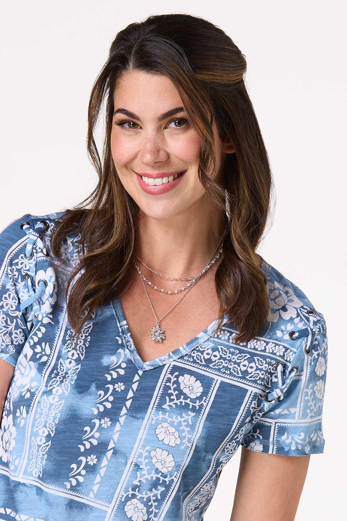 Grommet Lace Up Sleeve Top