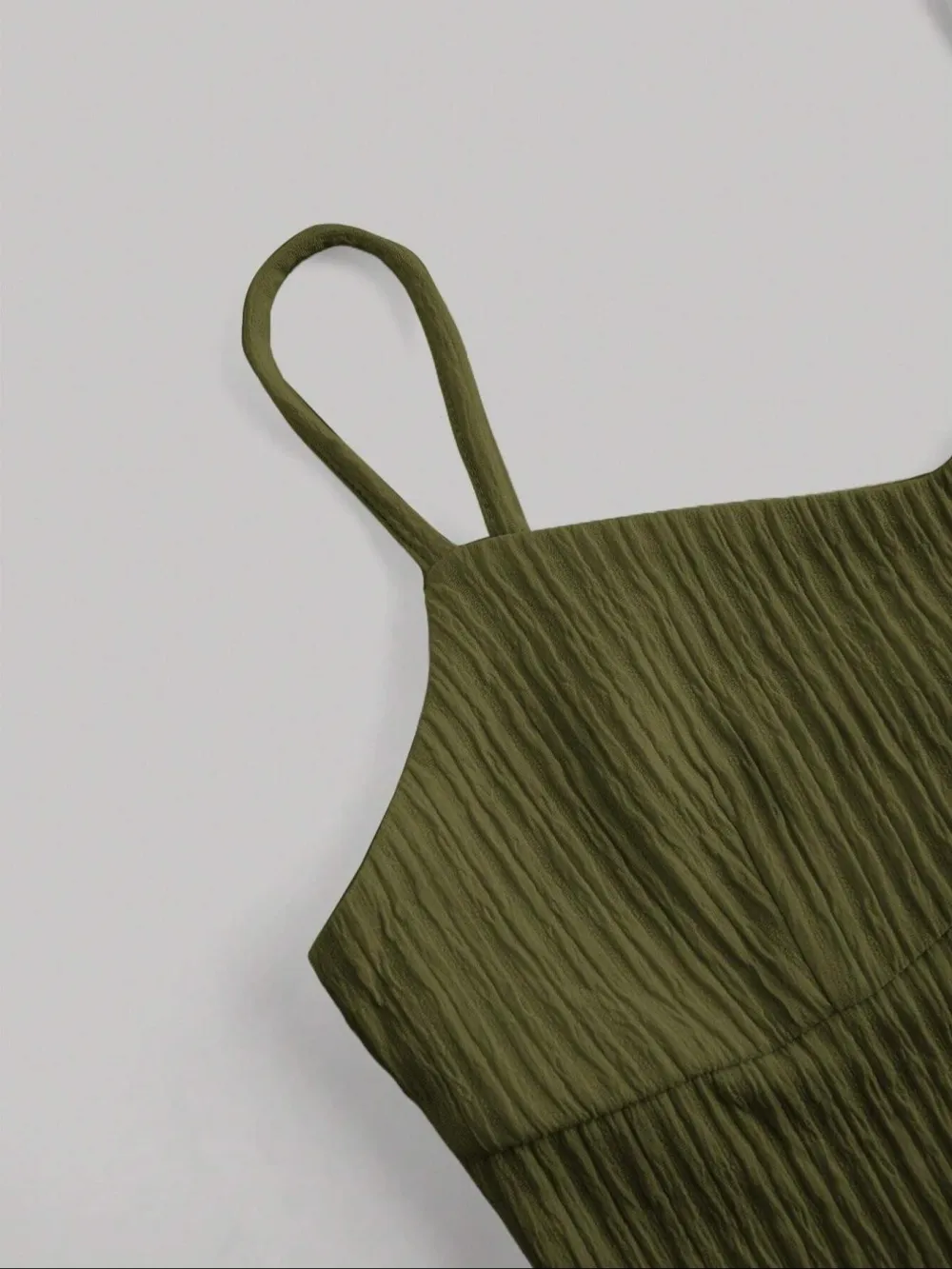 Women's Solid Crop Cami Top & A-line Skirt Two-piece Set, Casual Fashion Cozy Two Piece Outfits for Daily Outdoor Wear