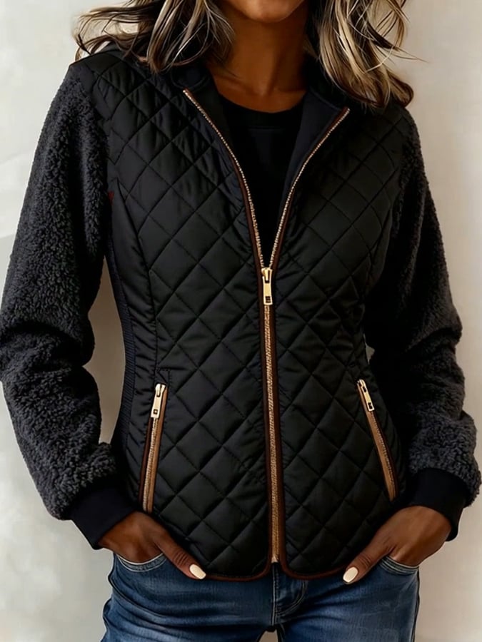 Women'S Casual Loose Color-Blocked Warm Coat