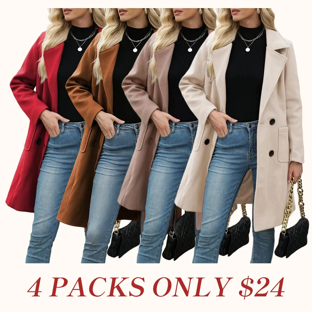 Women Winter Wool Blend Camel Mid-Long Coat