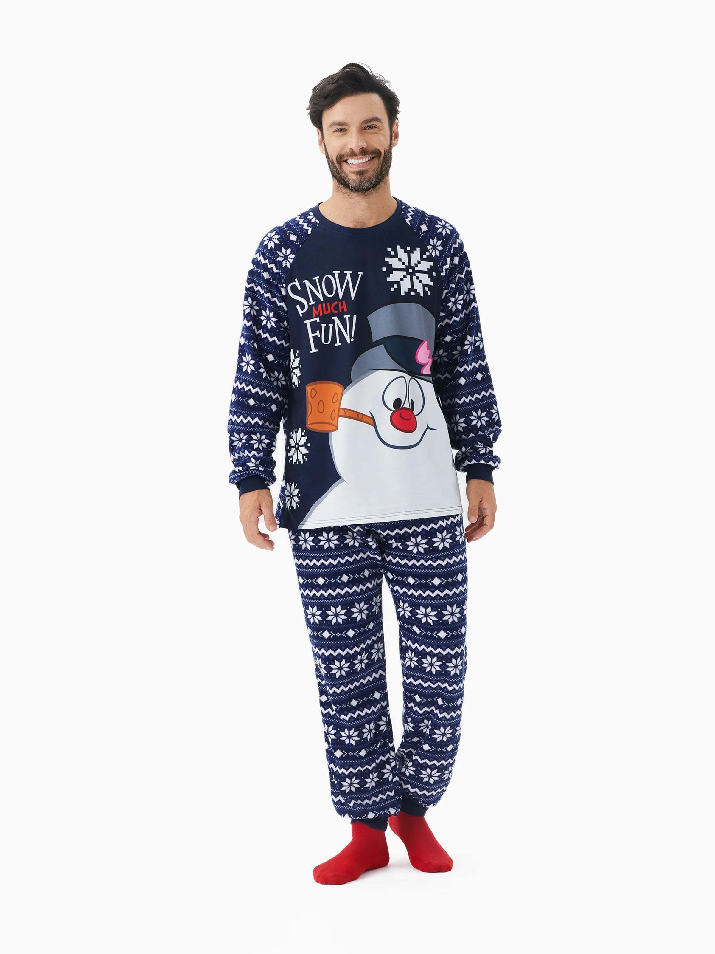 Frosty The Snowman Christmas Fleece with Snowflake Print Pajamas Sets with Christmas Socks