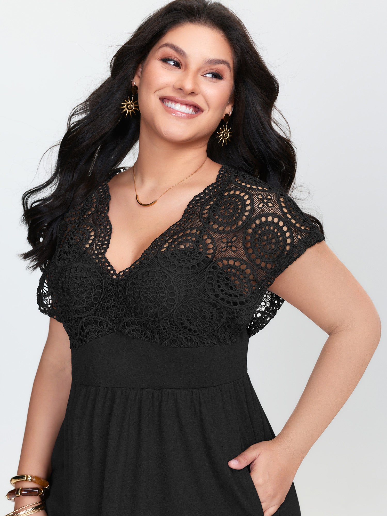 Sheer Lace Sleeve Flowy Mini Dress