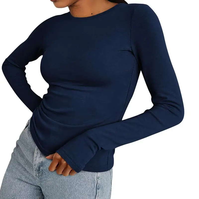 Women's Casual Long Sleeve Crew Neck Top - Slim Fit Basic Going-Out Blouse for Summer & Fall