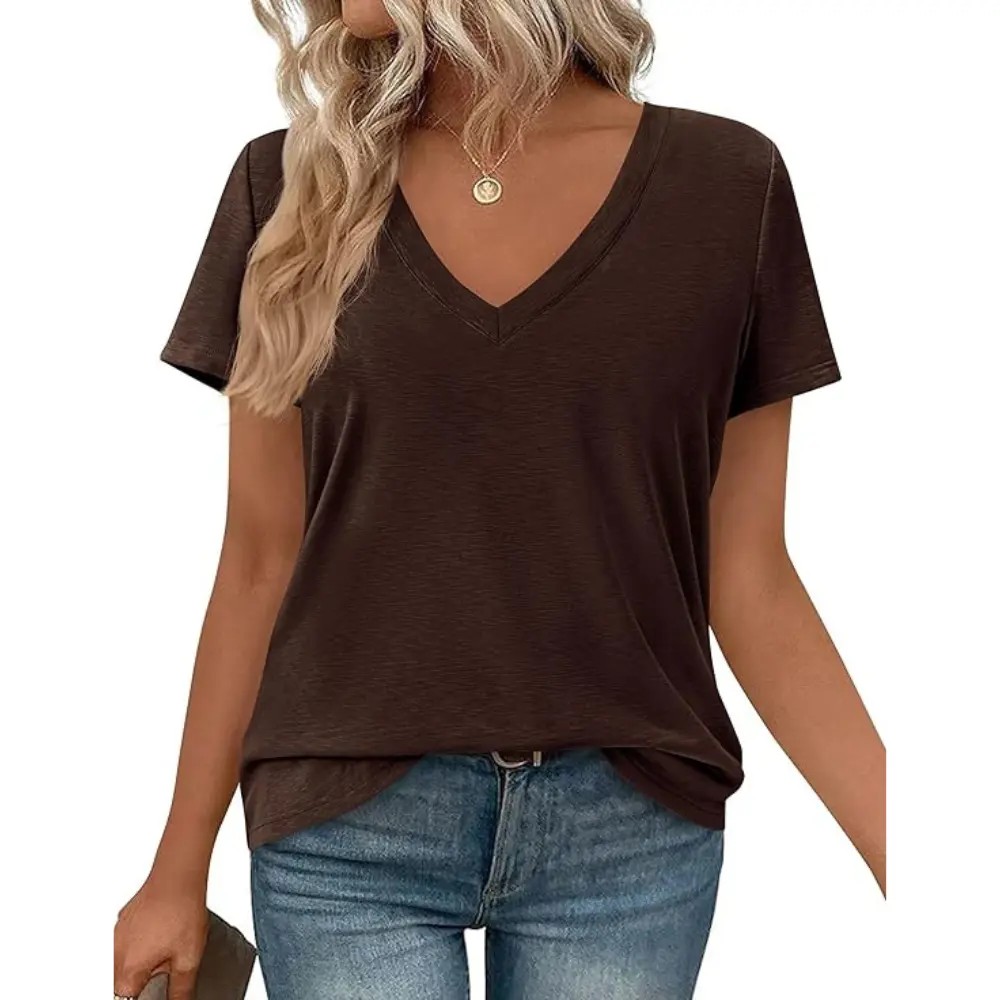 🔥11-Pack $24.99-Women’s Summer Casual V Neck Sleeve Loose Basic Tees