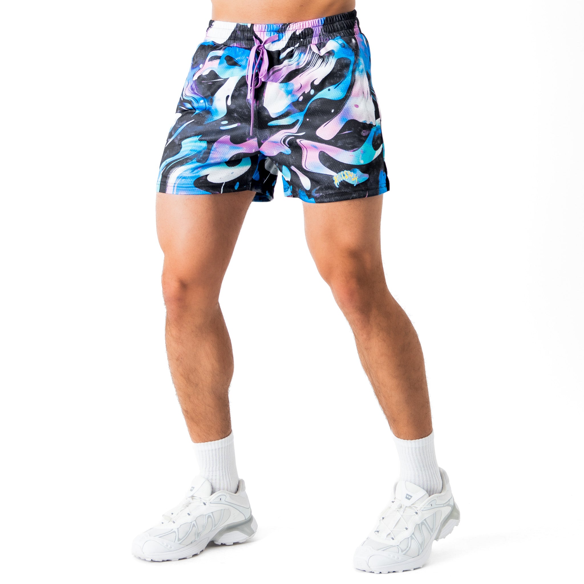 MUAY THAI SHORTS (MID THIGH CUT) RETRO - PURPLE WAVE