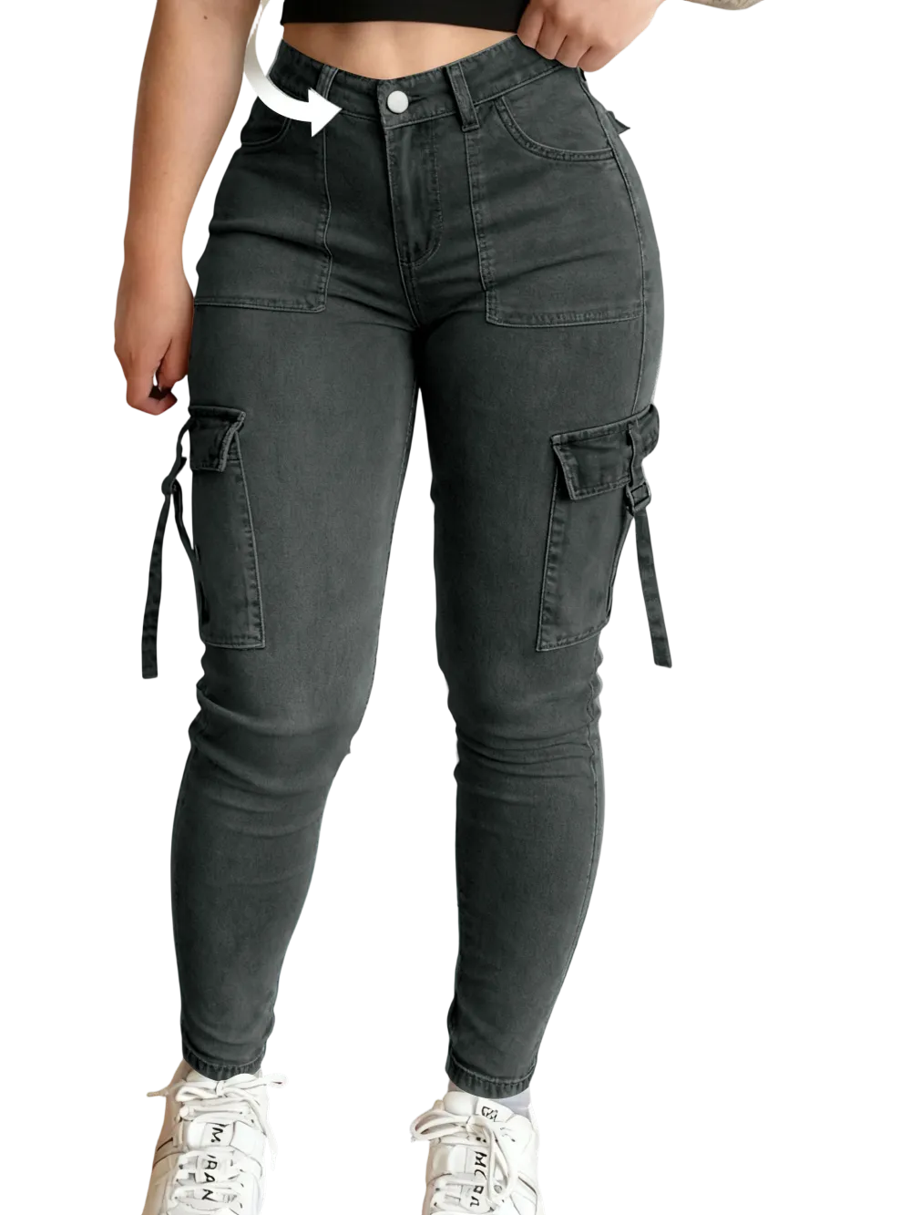 Women's solid color multi-pocket denim cargo pants