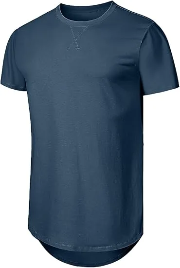 Cotton Hipster Hip Hop Longline Crewneck T-Shirt,Menswear Casual Tshirt Tops