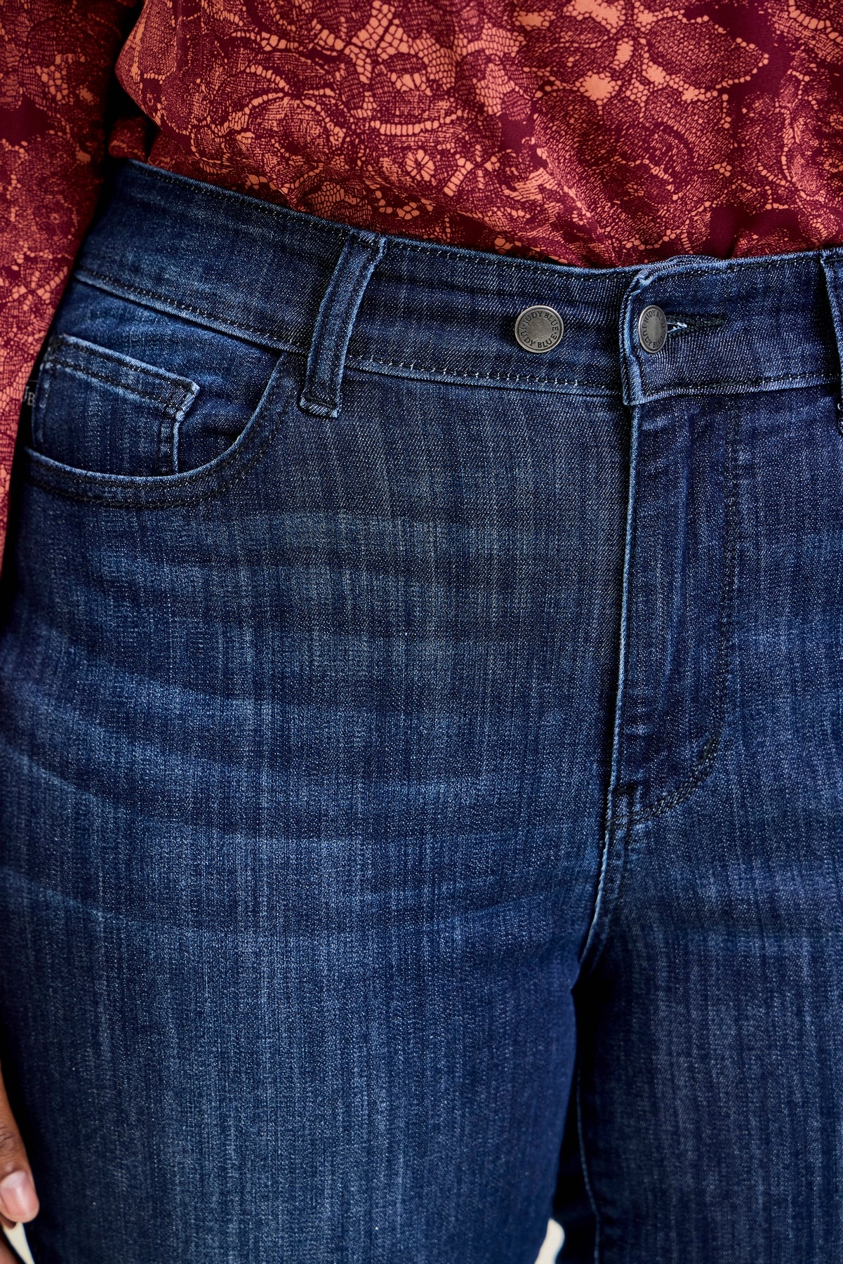 Kinsley Edgy Mid Rise Skinnies with a Raw Twist - PLUS