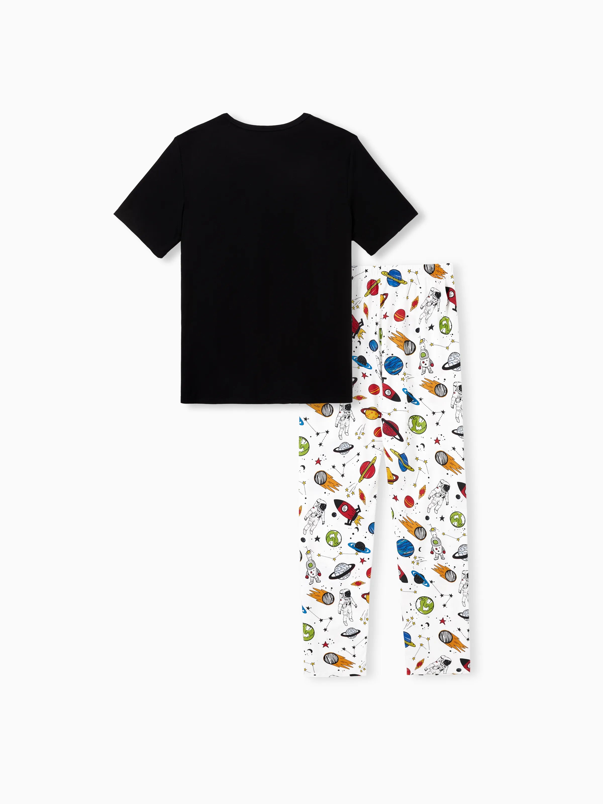 Bamboo Family Pajamas Space Theme Print Short-sleeve Matching Pajama set ( Snug-Fitting for Children ) White