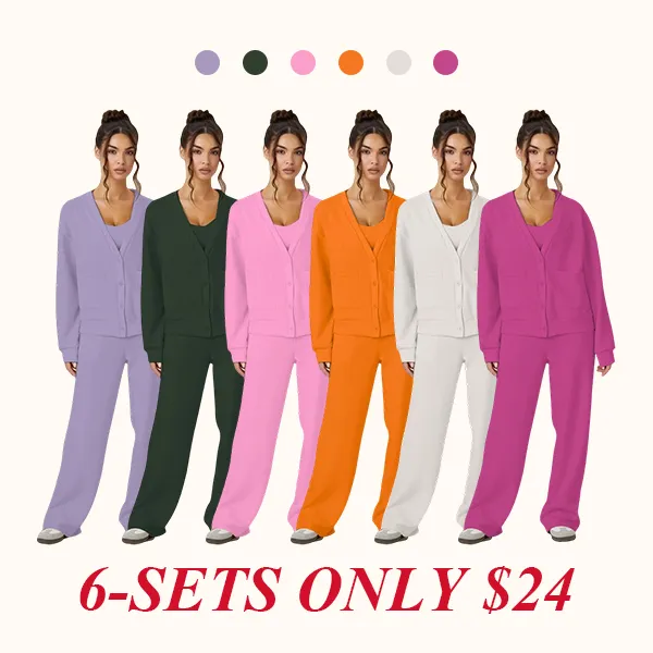 Women's Slouchy Solid Color V Neck Long Sleeve Button Cardigan & Drawstring Waist Trousers Co-ord