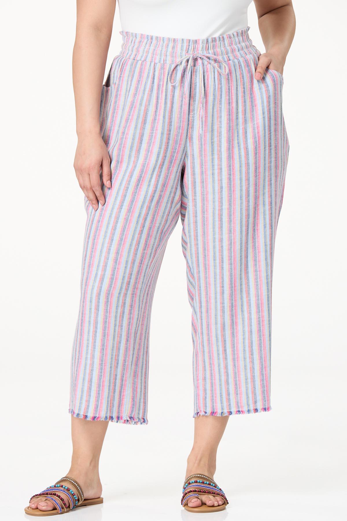 Plus Size Multi Stripe Cropped Pants