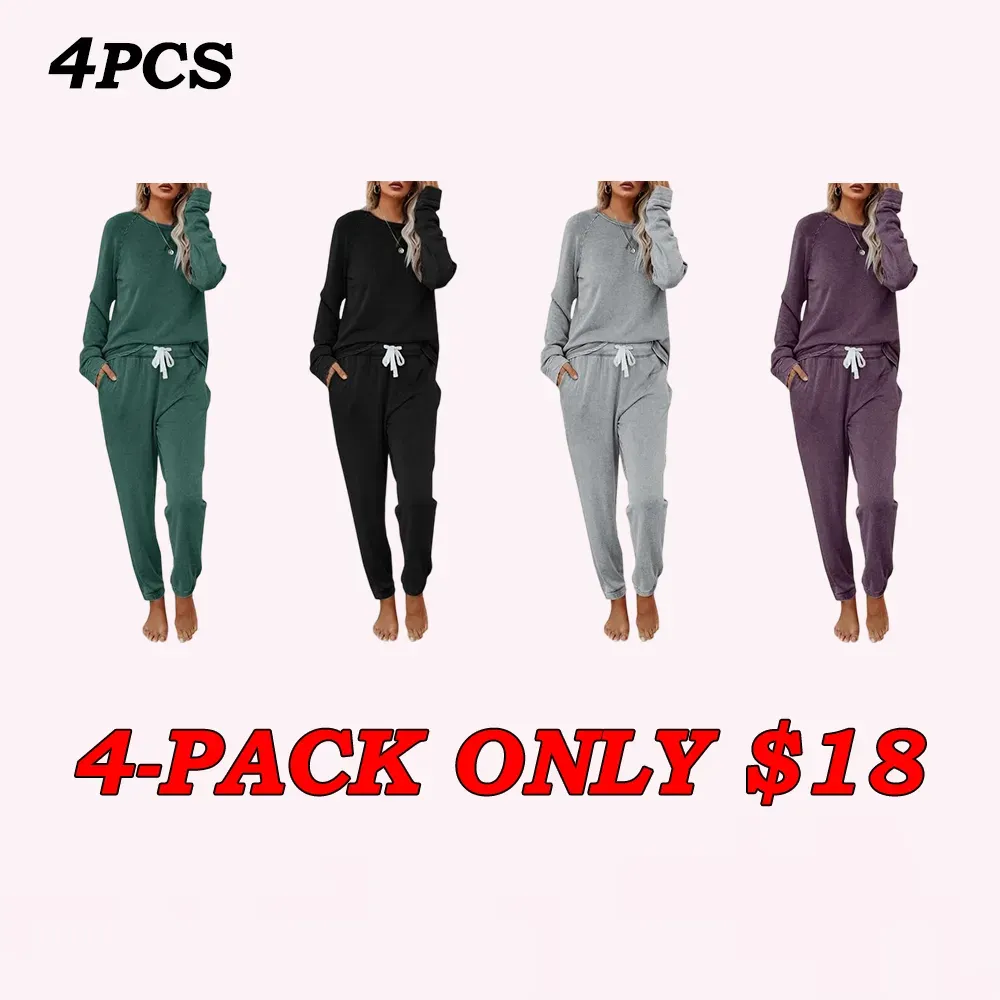 Women's Casual Solid Color 2 Piece Outfit Sweatsuit Set