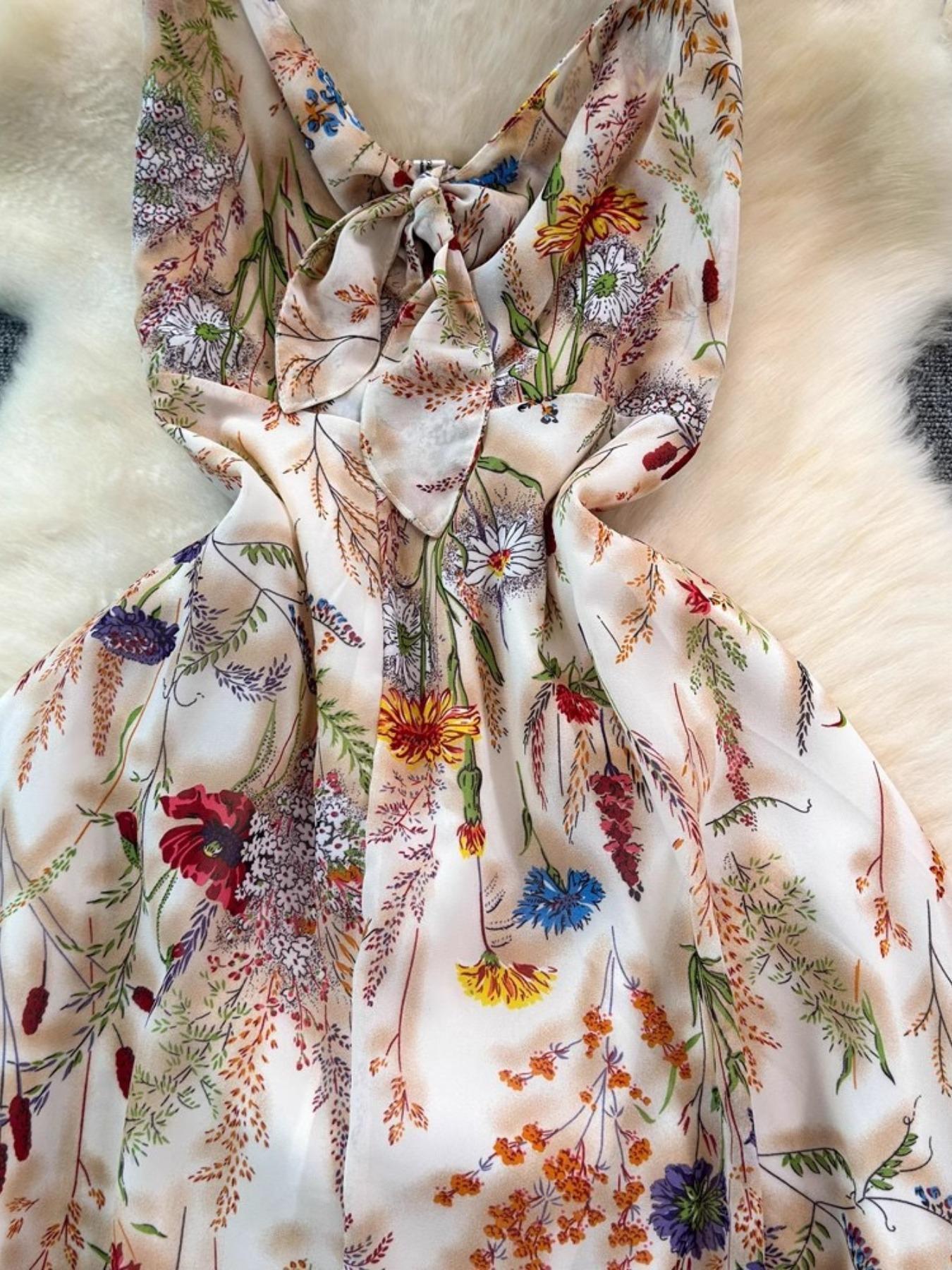 Women's Boho Floral Print Spaghetti Strap Cami Dress – Summer A-Line