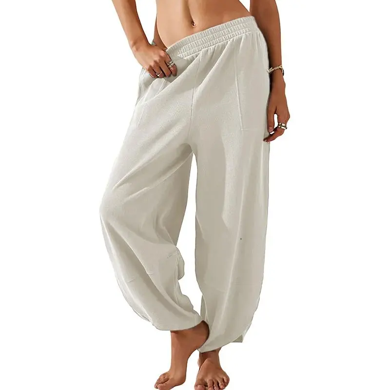 Women's Baggy Wideleg Pants Casual Elastic Waisted Palazzo Harem Pants